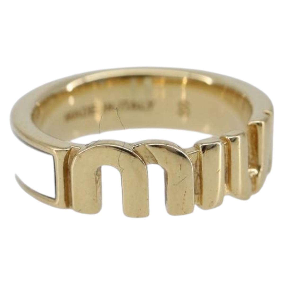 Miu Miu Ring Metal Gold Tone White Auth 209172M