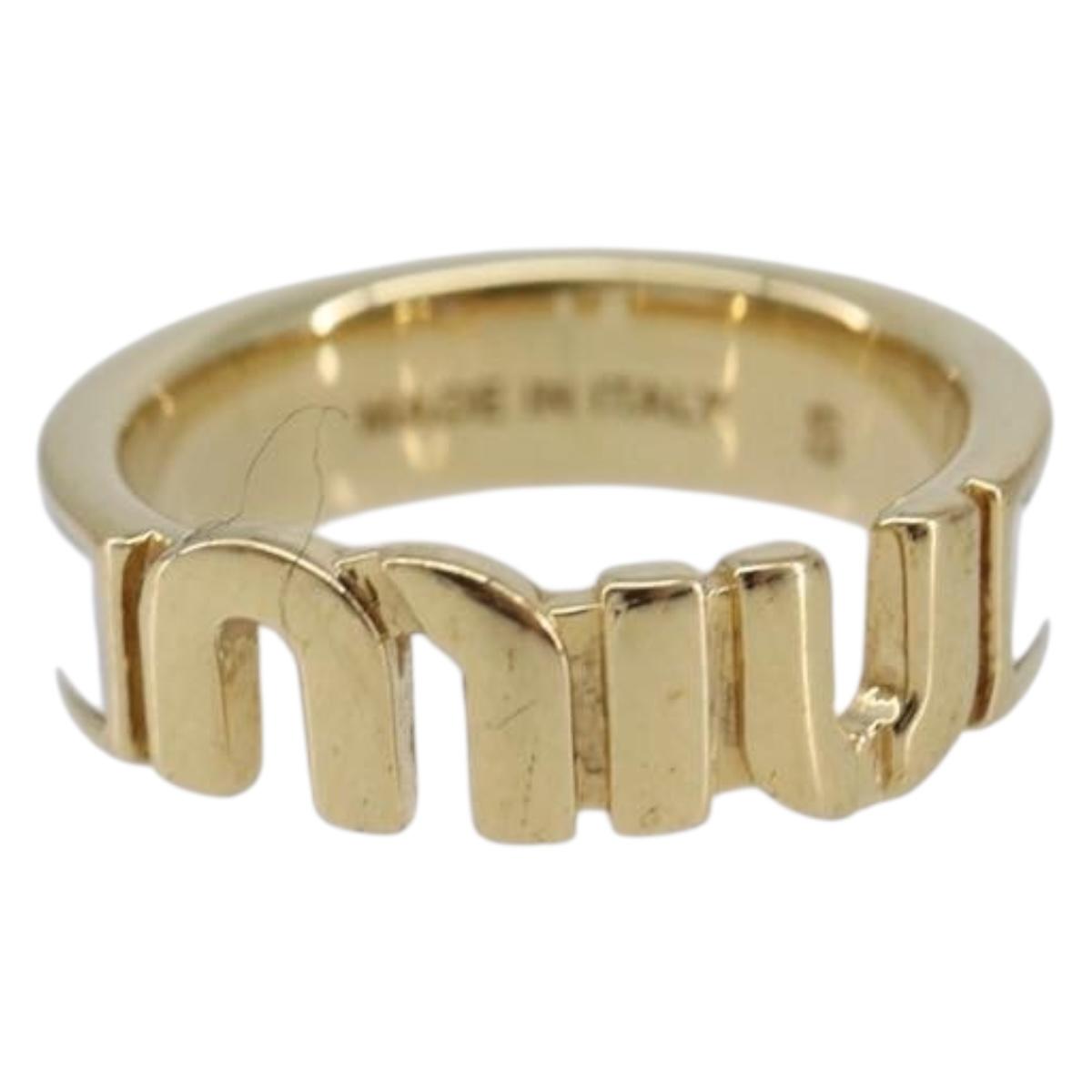 Miu Miu Ring Metal Gold Tone White Auth 209172M