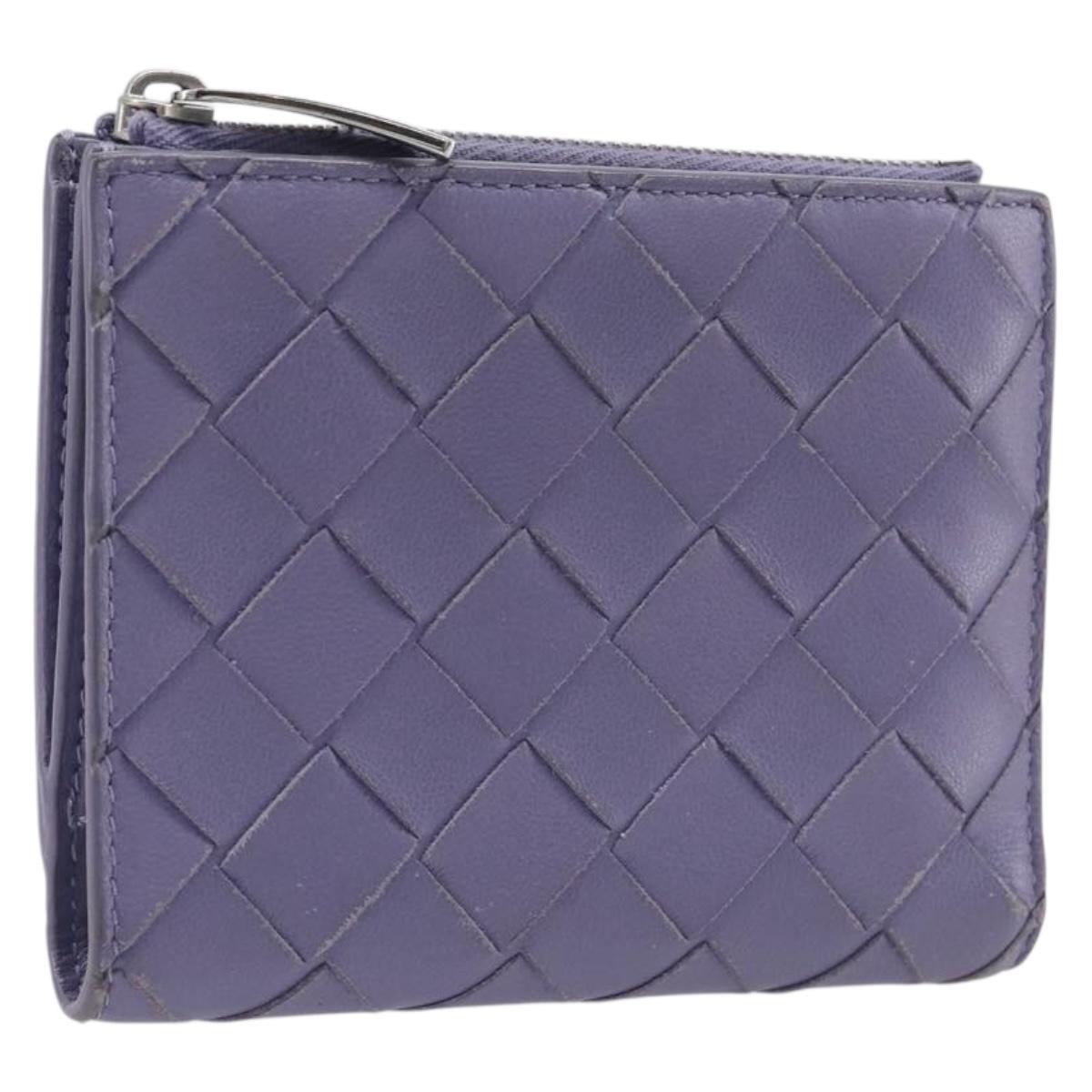 Bottega Veneta INTRECCIATO Bifold Wallet Leather Purple Silver Auth 209177A