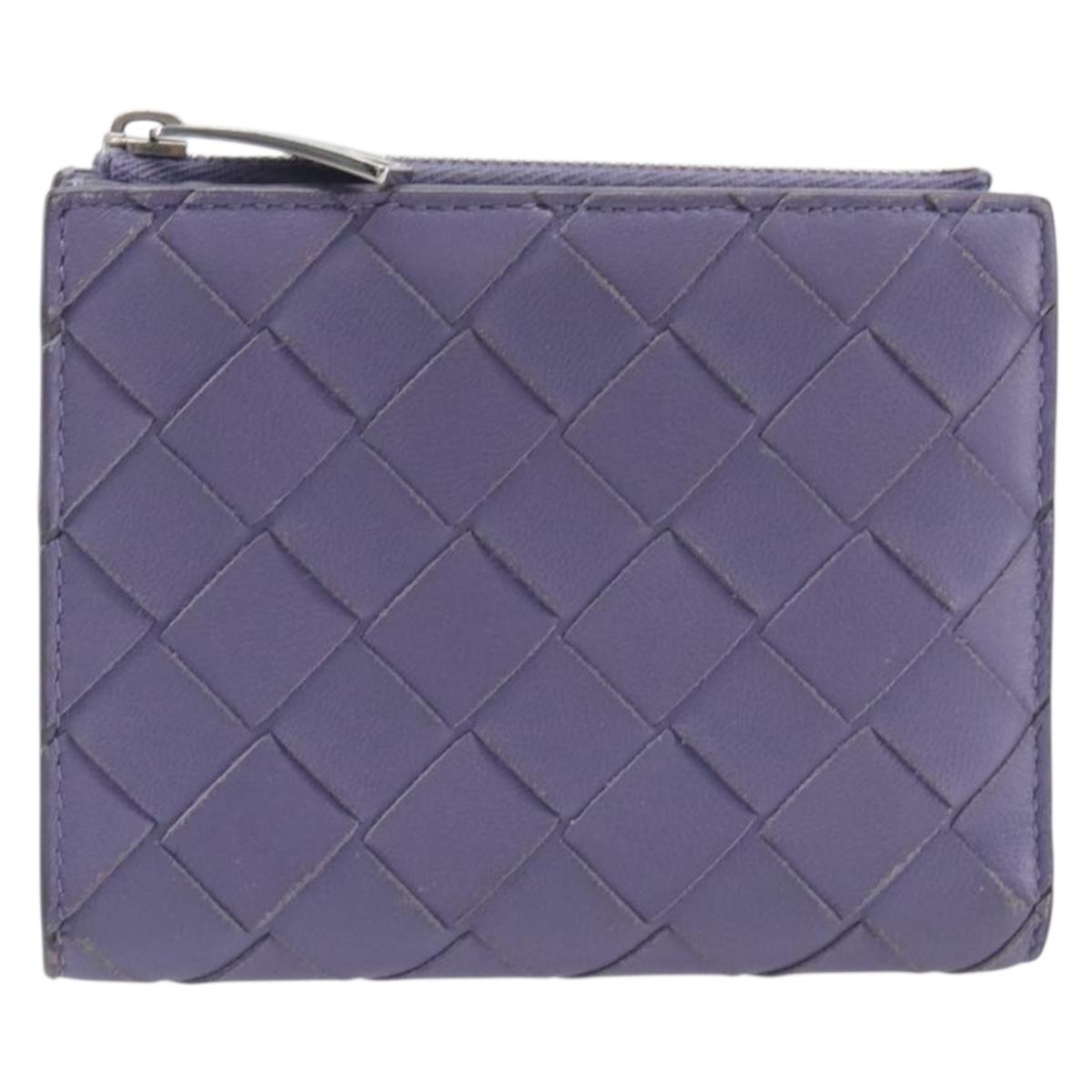 Bottega Veneta INTRECCIATO Bifold Wallet Leather Purple Silver Auth 209177A