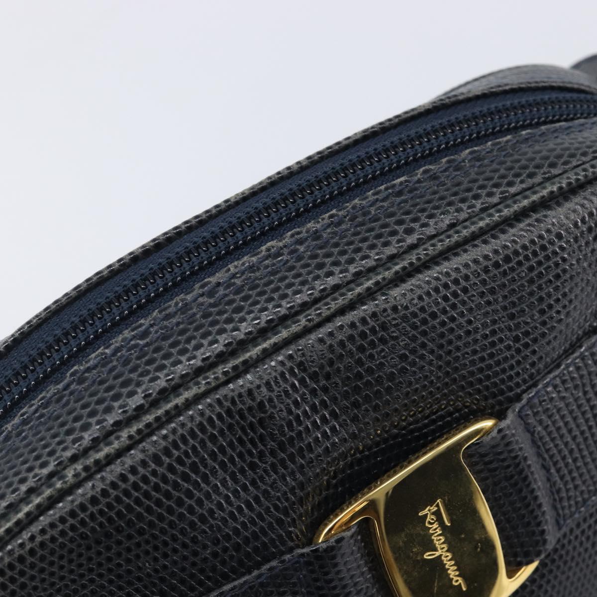 Salvatore Ferragamo Shoulder Bag Leather Navy Gold Tone Auth 209178