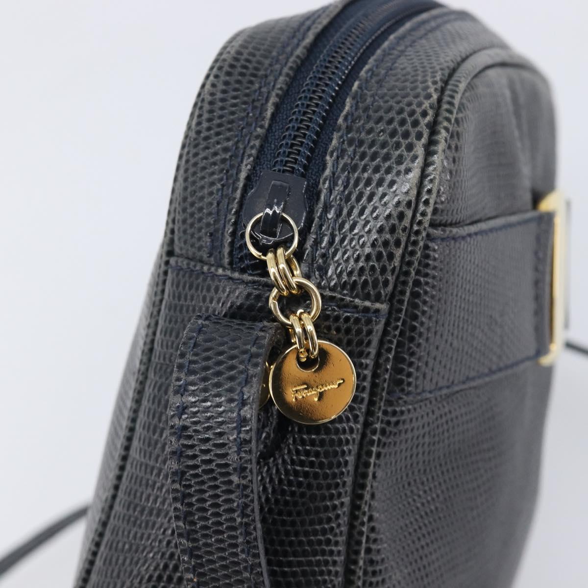 Salvatore Ferragamo Shoulder Bag Leather Navy Gold Tone Auth 209178
