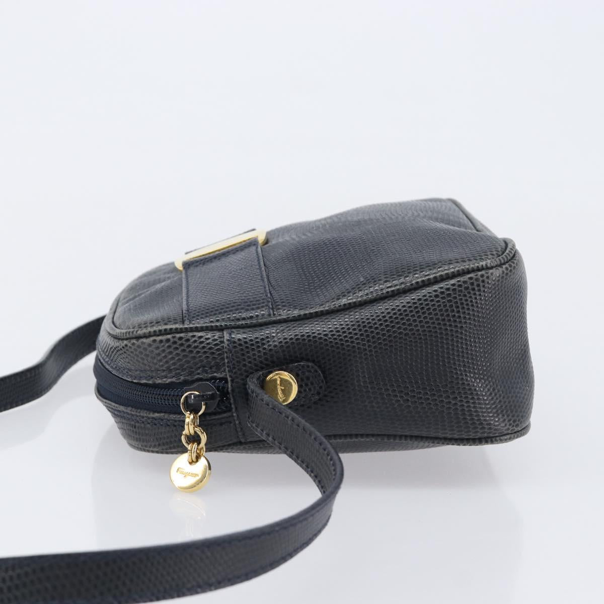 Salvatore Ferragamo Shoulder Bag Leather Navy Gold Tone Auth 209178