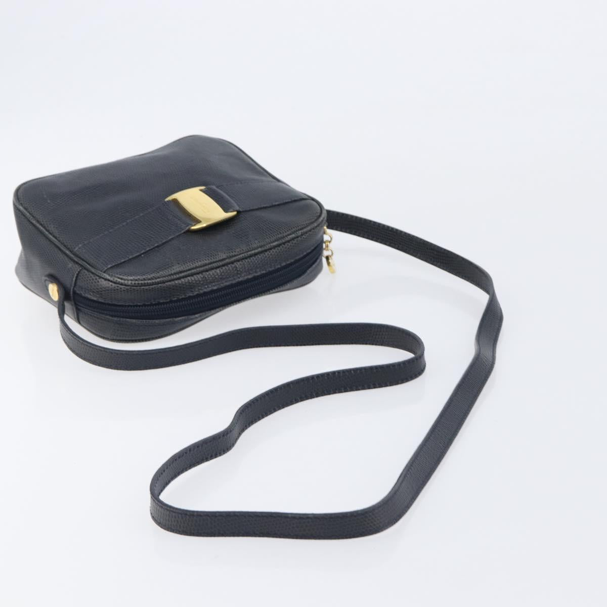 Salvatore Ferragamo Shoulder Bag Leather Navy Gold Tone Auth 209178