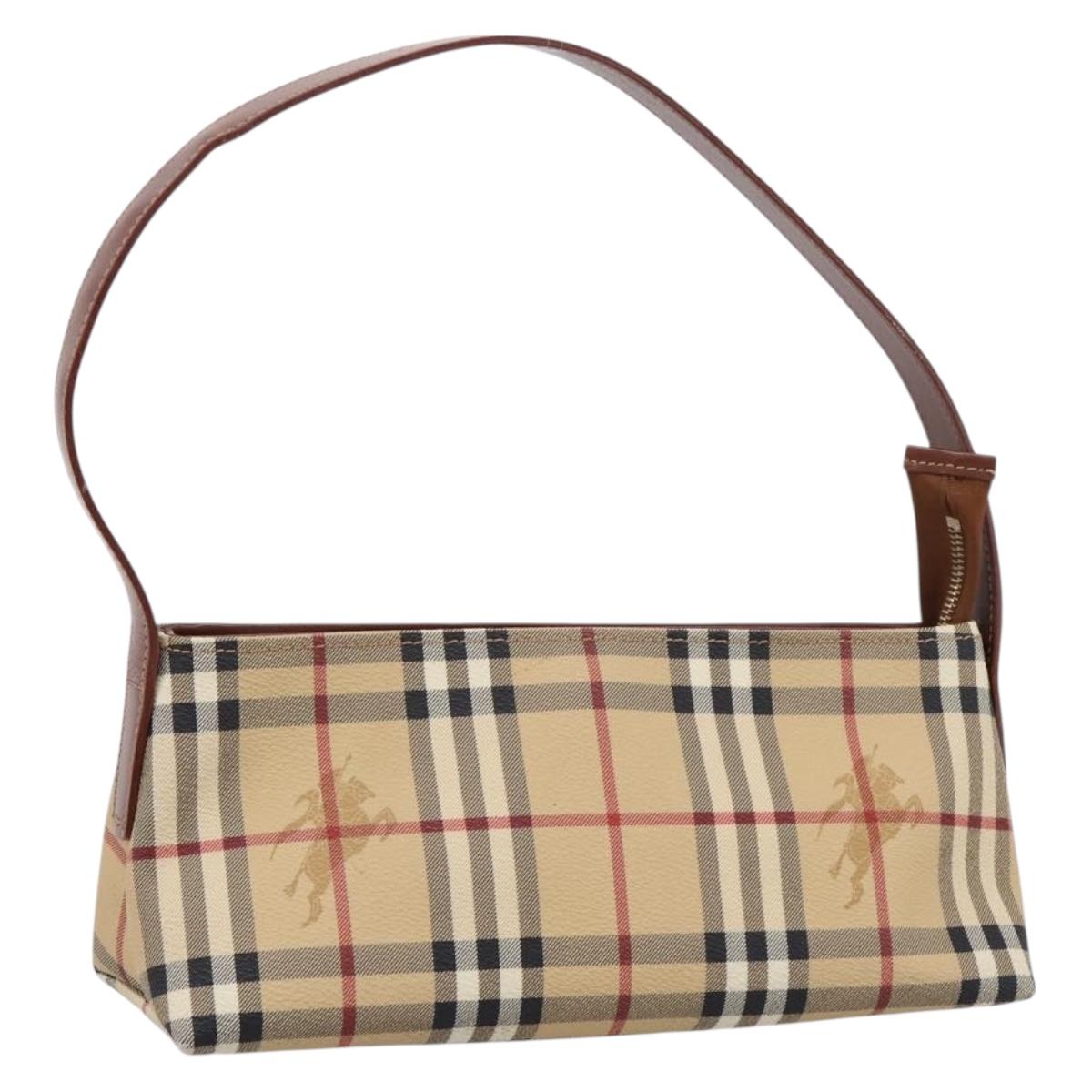 BURBERRY Nova Check Shoulder Bag PVC Beige Gold Auth 209179V
