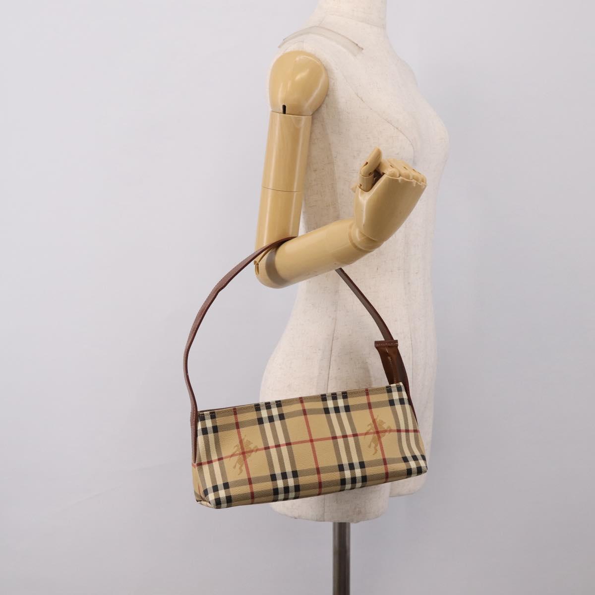 BURBERRY Nova Check Shoulder Bag PVC Beige Gold Auth 209179V