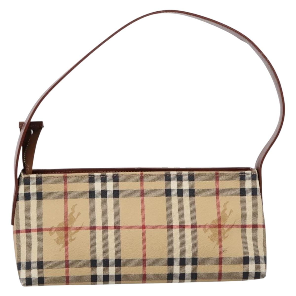 BURBERRY Nova Check Shoulder Bag PVC Beige Gold Auth 209179V