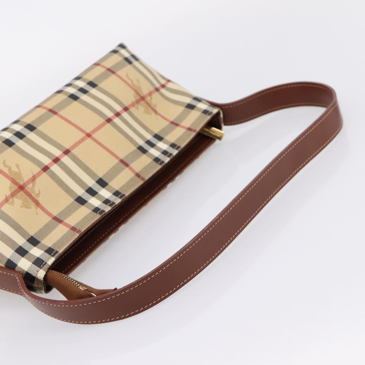BURBERRY Nova Check Shoulder Bag PVC Beige Gold Auth 209179V