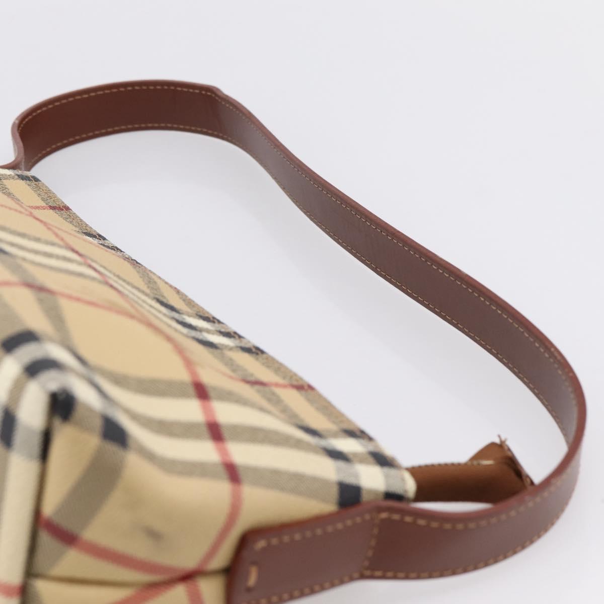 BURBERRY Nova Check Shoulder Bag PVC Beige Gold Auth 209179V