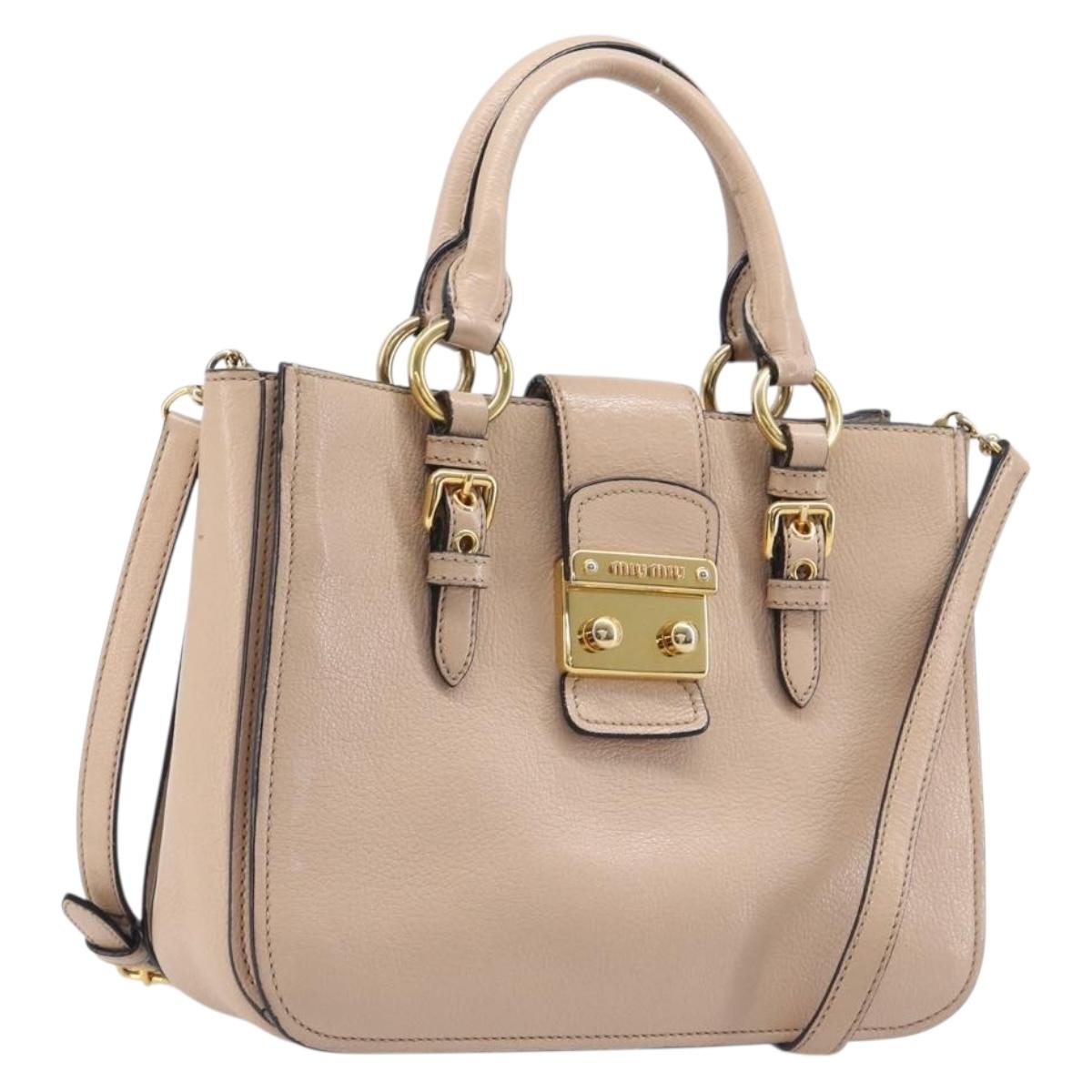 Miu Miu Madras Hand Bag Leather 2way Pink Gold Tone Auth 209180A