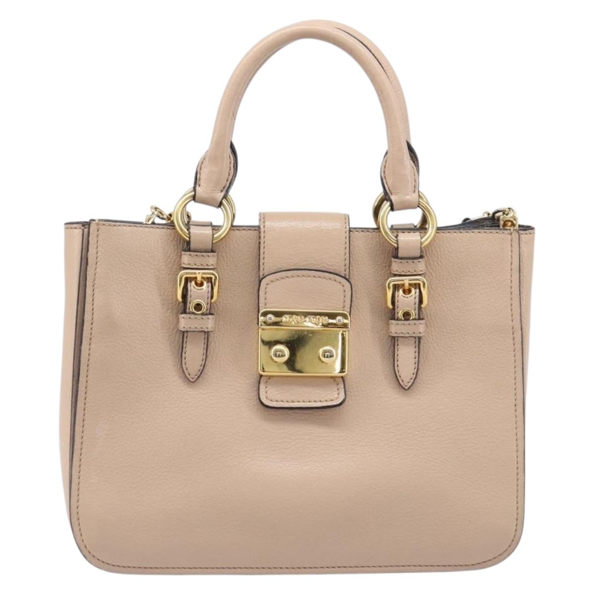 Miu Miu Madras Hand Bag Leather 2way Pink Gold Tone Auth 209180A