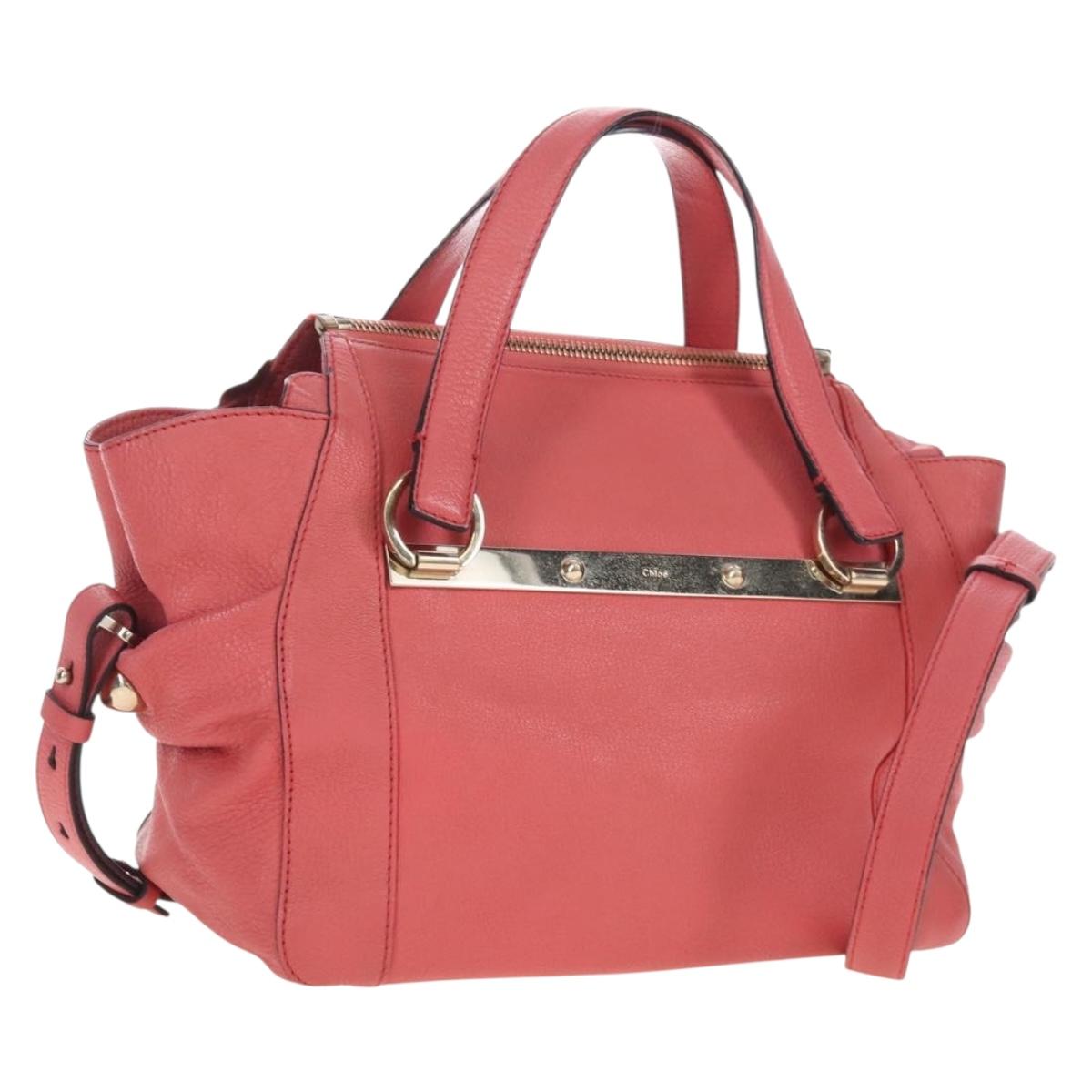 Chloe Hand Bag Leather 2way Pink Gold Tone Auth 209182A