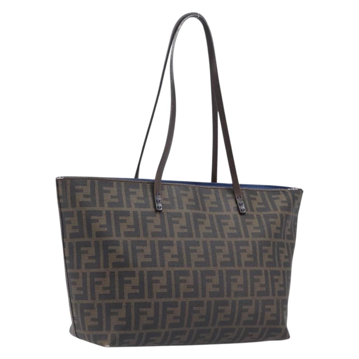 FENDI Zucca Canvas Tote Bag PVC Brown Gold Tone 8BH198 Auth 209189