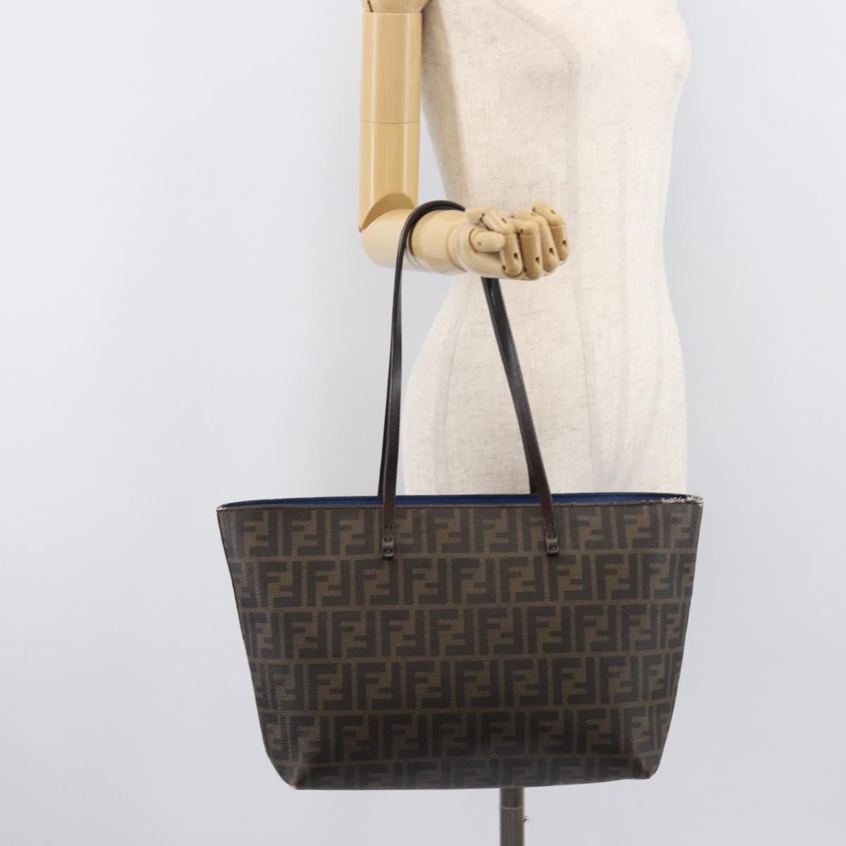 FENDI Zucca Canvas Tote Bag PVC Brown Gold Tone 8BH198 Auth 209189