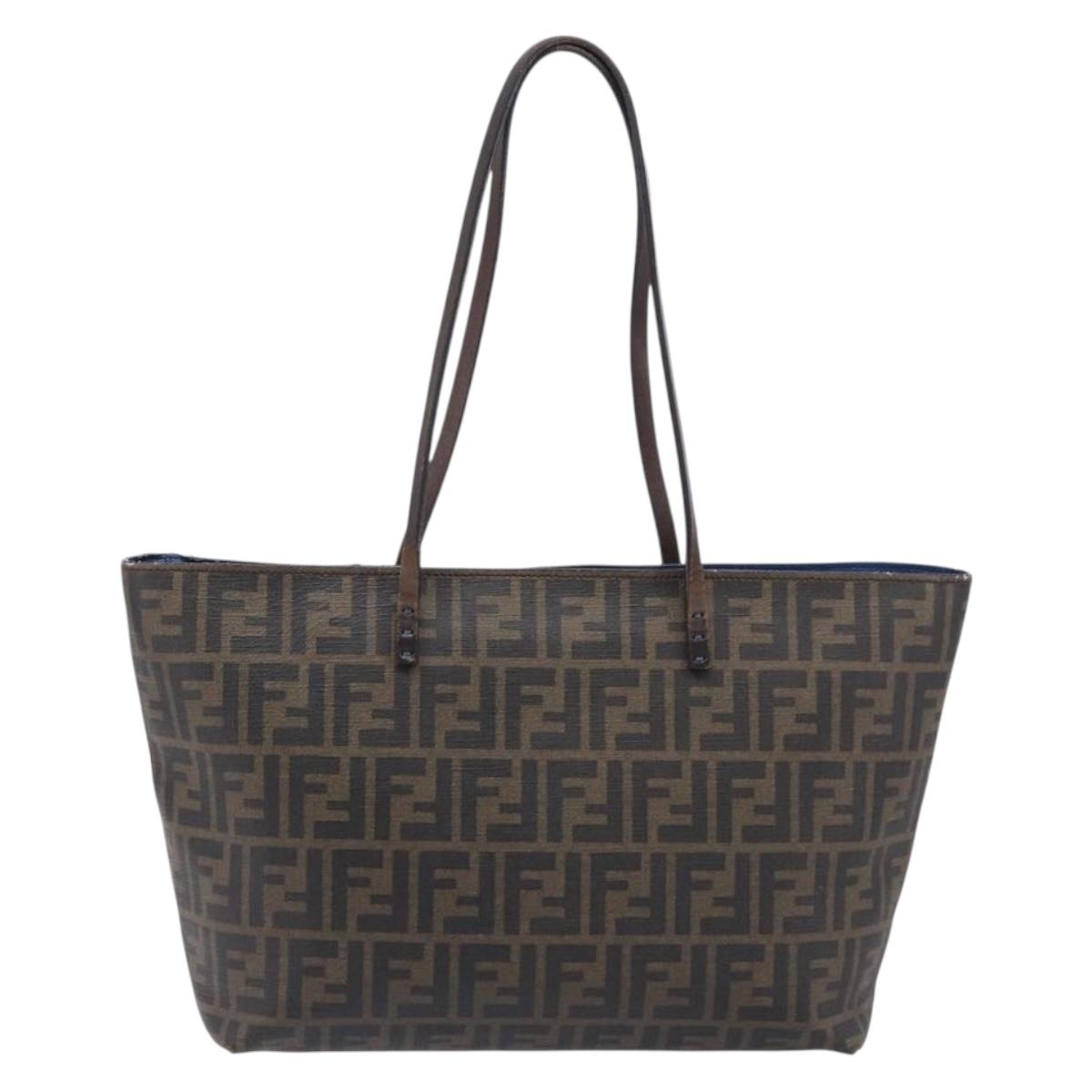 FENDI Zucca Canvas Tote Bag PVC Brown Gold Tone 8BH198 Auth 209189