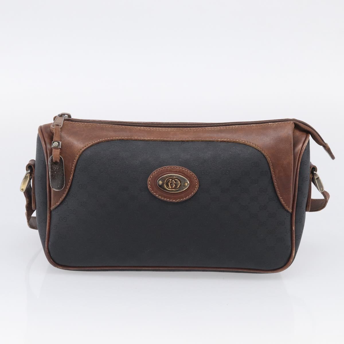 GUCCI Bamboo Micro GG Shoulder Bag Hand Bag Leather PVC 2 Set Black Auth 209190