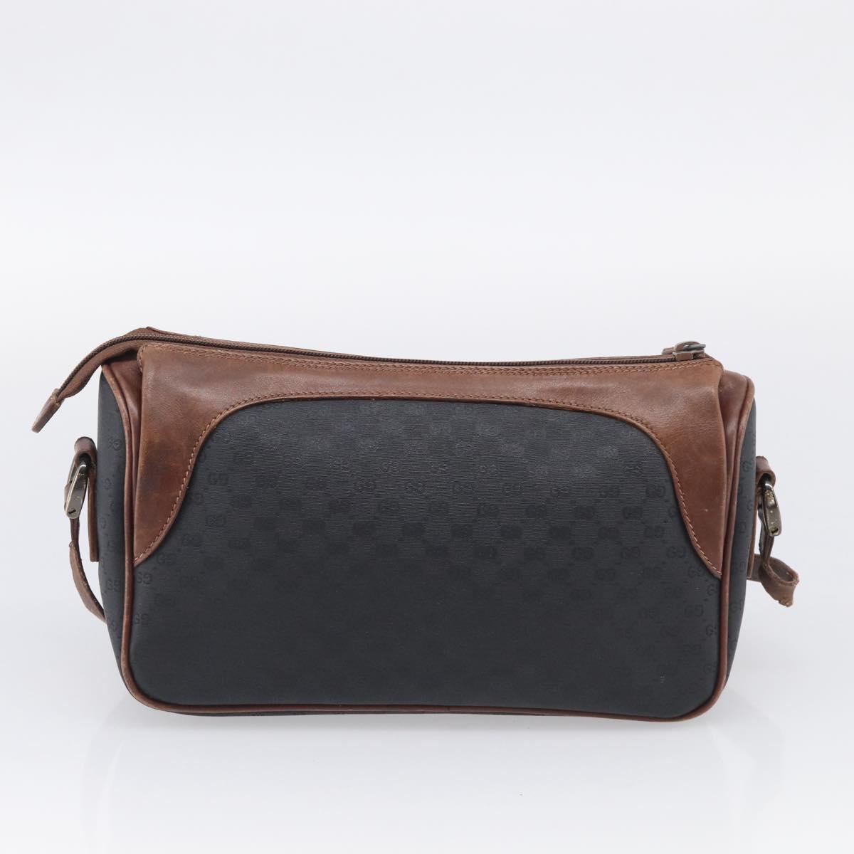 GUCCI Bamboo Micro GG Shoulder Bag Hand Bag Leather PVC 2 Set Black Auth 209190