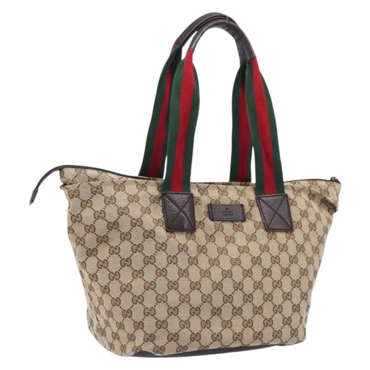 GUCCI GG Canvas Web Sherry Line Tote Bag Beige Silver 131230 Auth 209216A