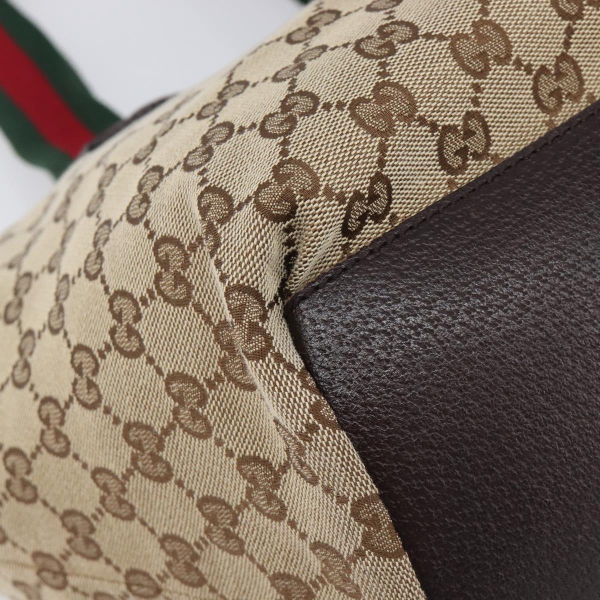 GUCCI GG Canvas Web Sherry Line Tote Bag Beige Silver 131230 Auth 209216A