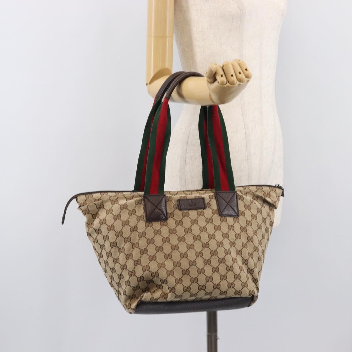 GUCCI GG Canvas Web Sherry Line Tote Bag Beige Silver 131230 Auth 209216A