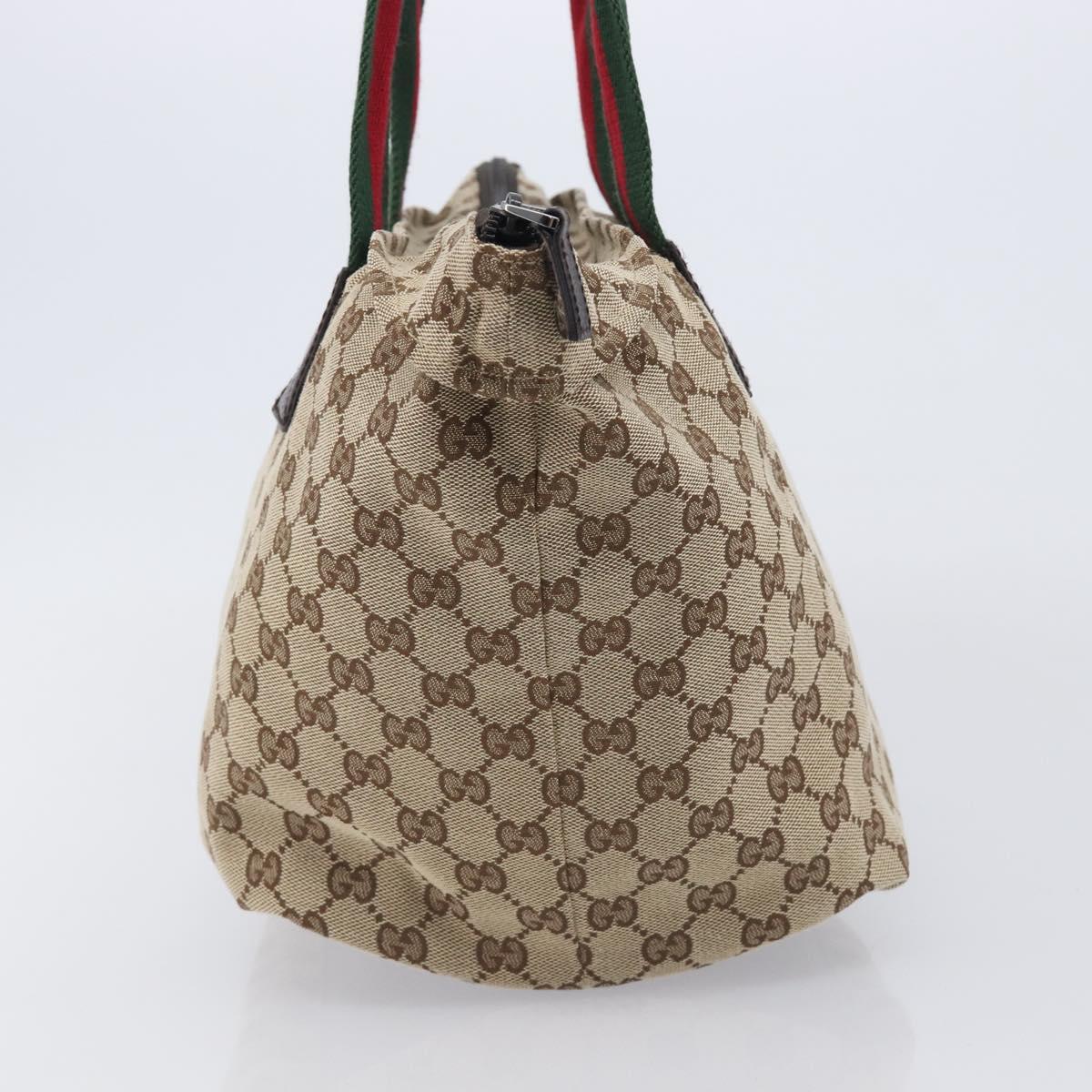 GUCCI GG Canvas Web Sherry Line Tote Bag Beige Silver 131230 Auth 209216A