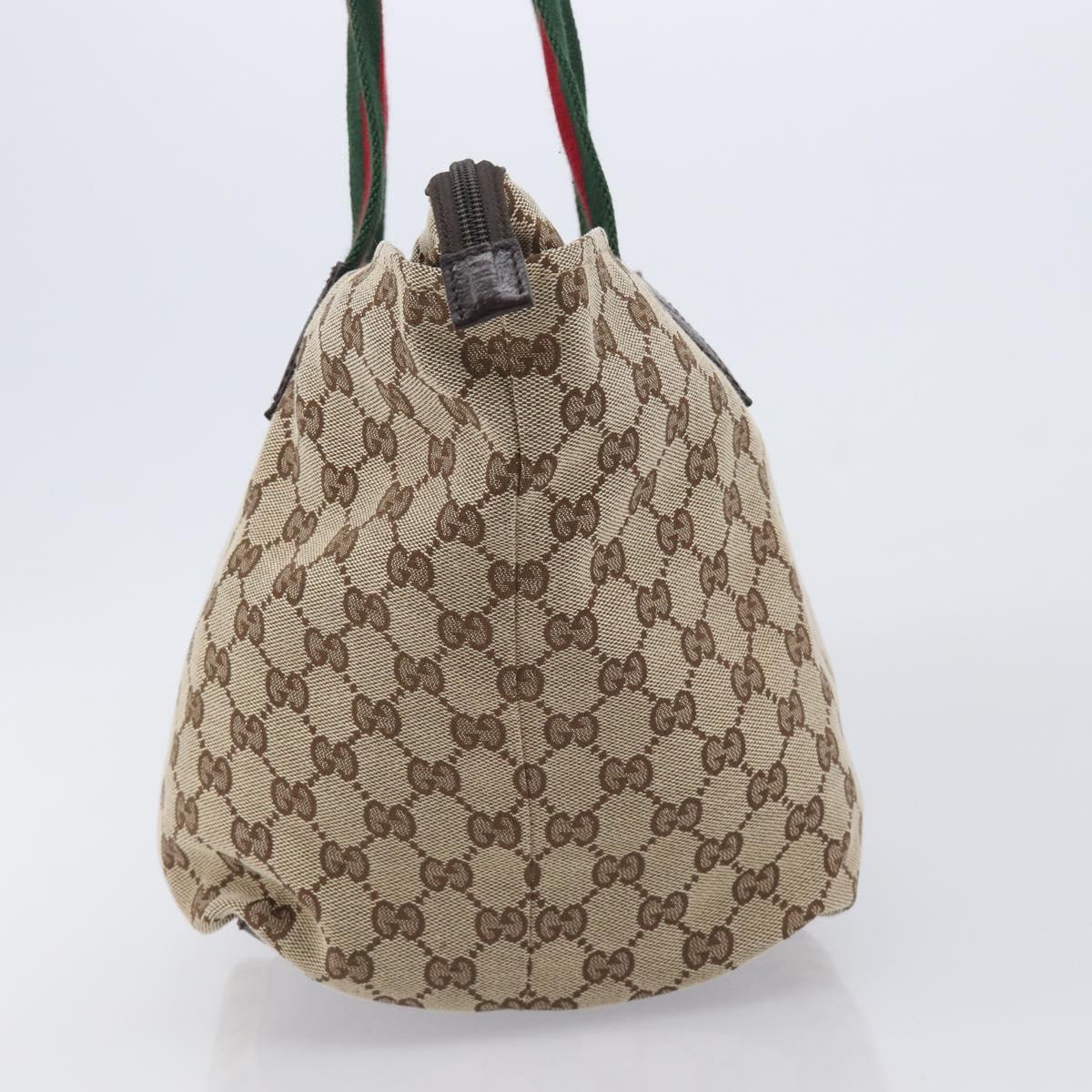 GUCCI GG Canvas Web Sherry Line Tote Bag Beige Silver 131230 Auth 209216A