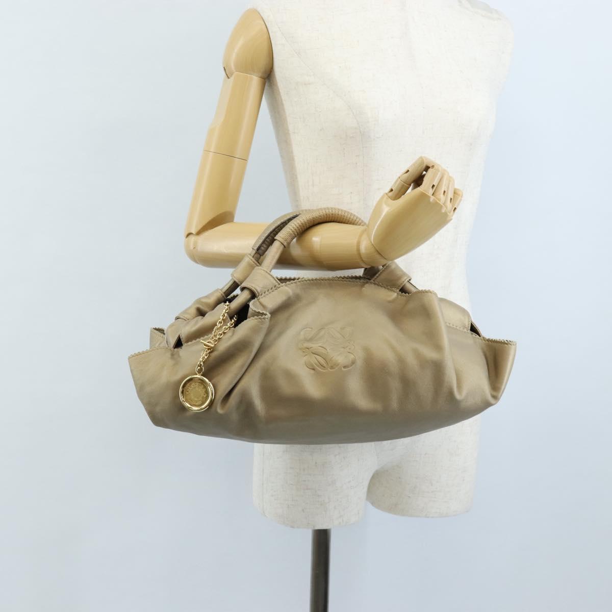 LOEWE Nappa Aire Hand Bag Leather Gold Beige Auth 209217A