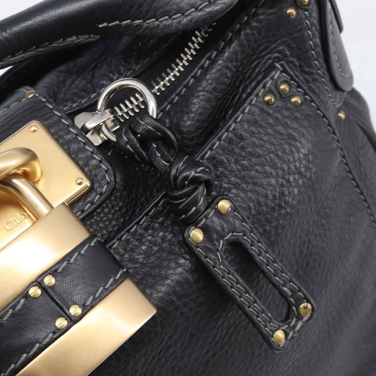 Chloe Paddington Shoulder Bag Leather Black Gold Silver Auth 209218V
