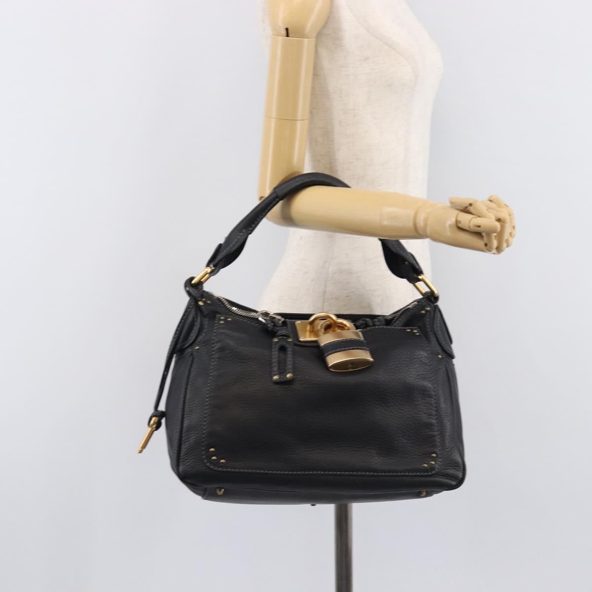 Chloe Paddington Shoulder Bag Leather Black Gold Silver Auth 209218V