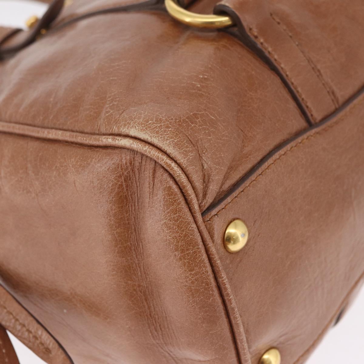 Miu Miu Vitellolux Hand Bag Leather Brown Gold Tone Auth 209220A