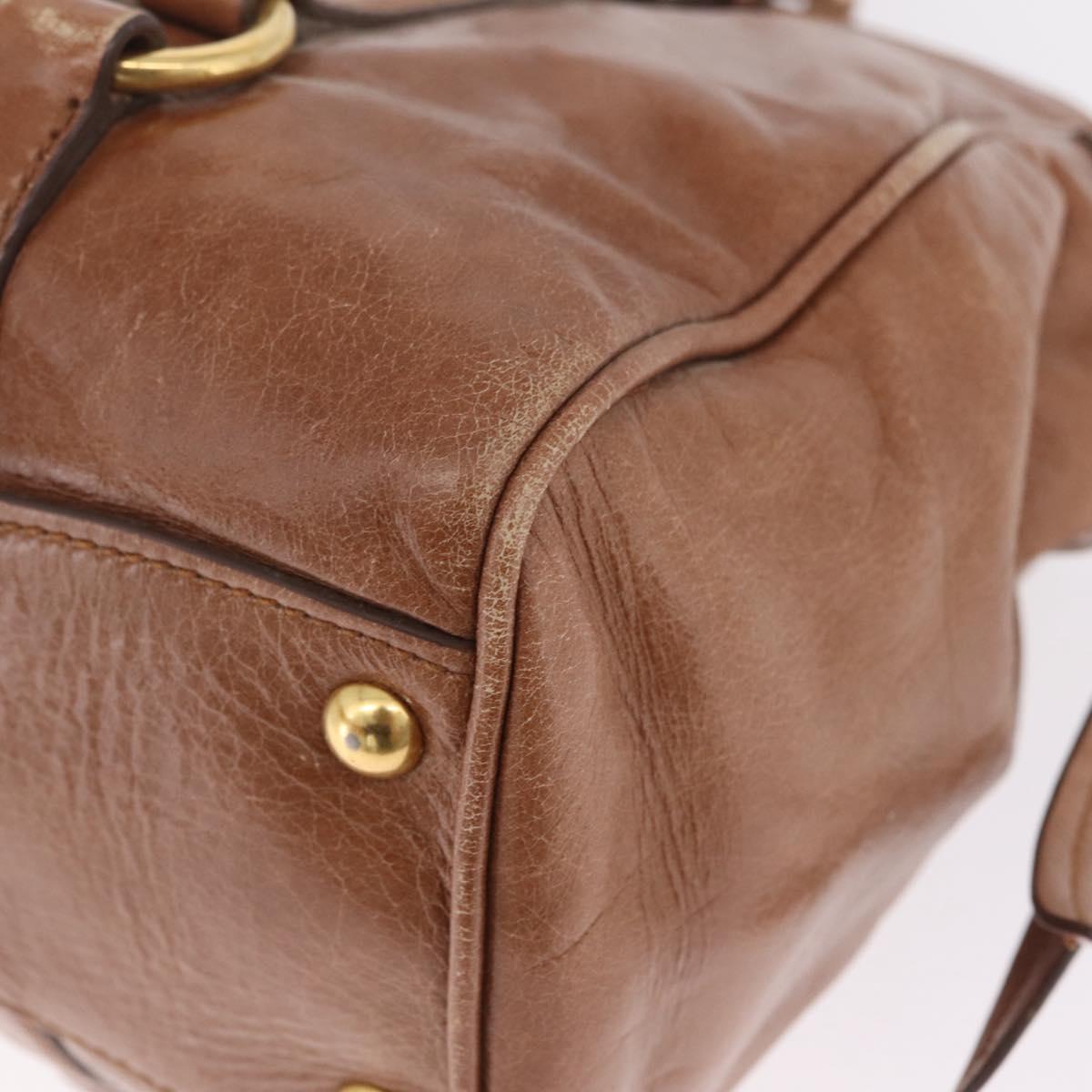 Miu Miu Vitellolux Hand Bag Leather Brown Gold Tone Auth 209220A