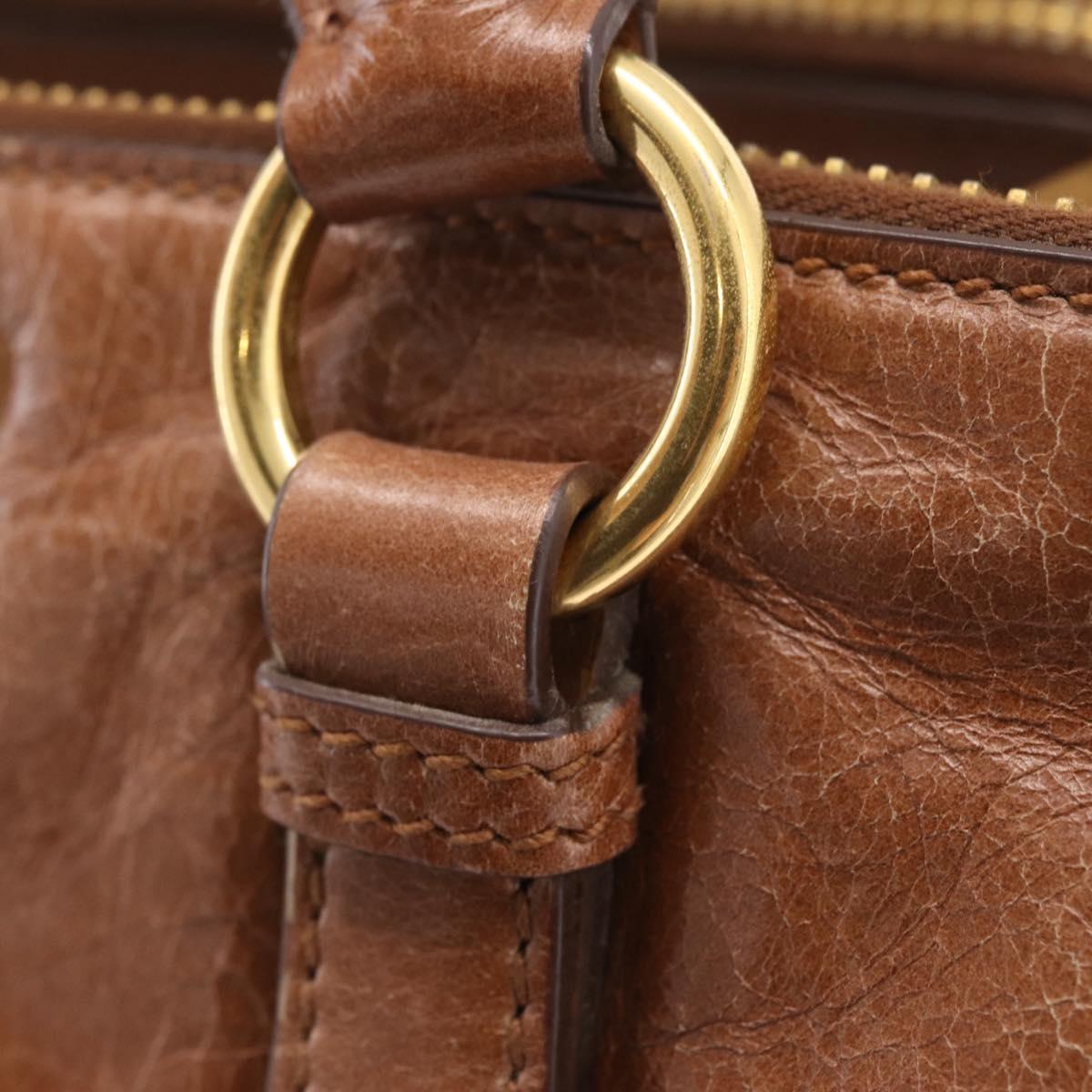 Miu Miu Vitellolux Hand Bag Leather Brown Gold Tone Auth 209220A