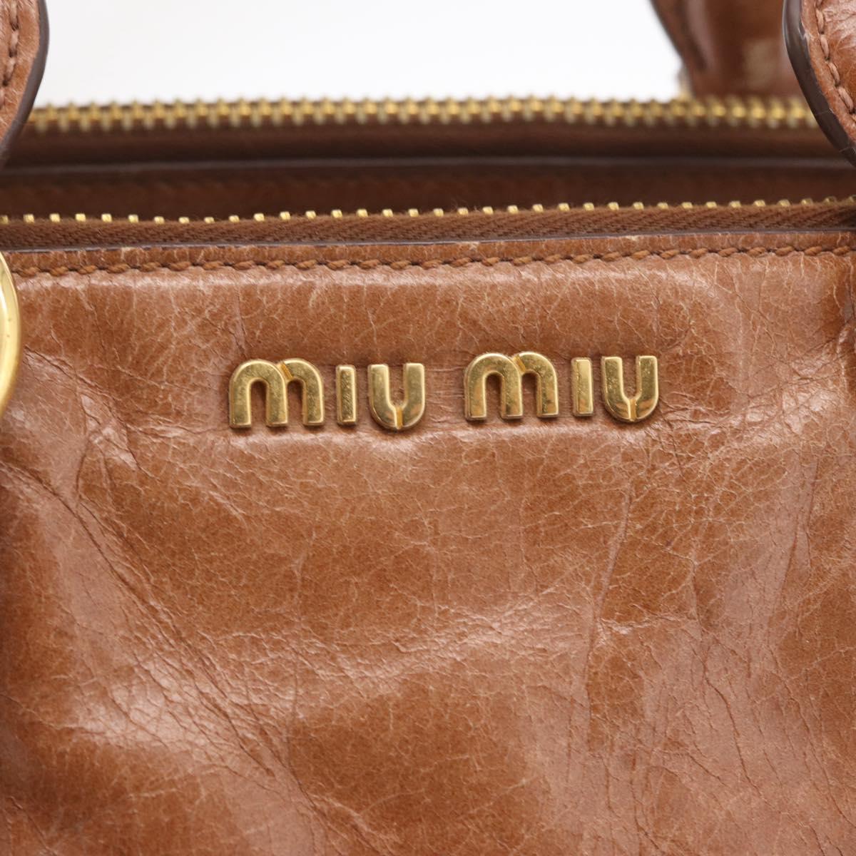 Miu Miu Vitellolux Hand Bag Leather Brown Gold Tone Auth 209220A