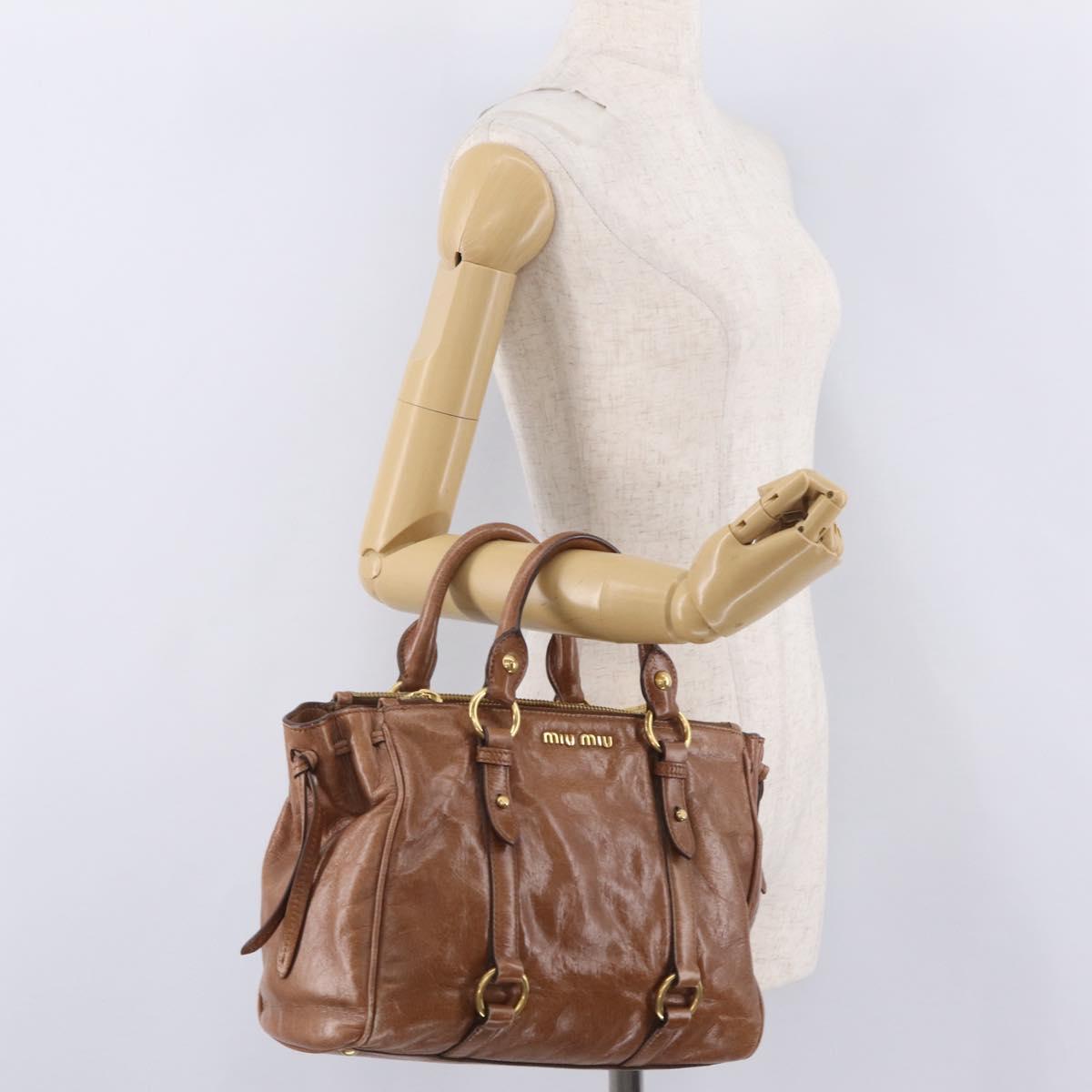 Miu Miu Vitellolux Hand Bag Leather Brown Gold Tone Auth 209220A