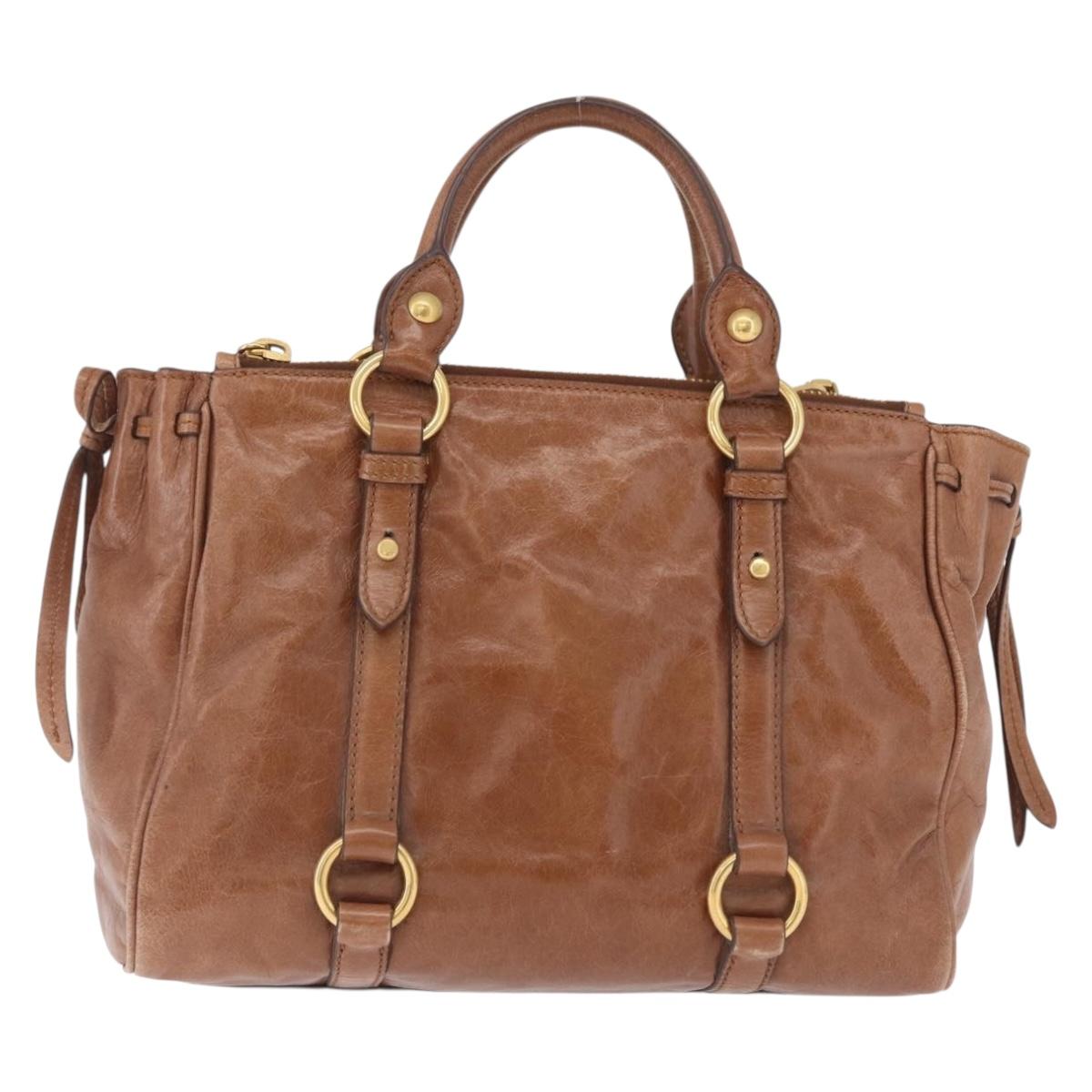 Miu Miu Vitellolux Hand Bag Leather Brown Gold Tone Auth 209220A