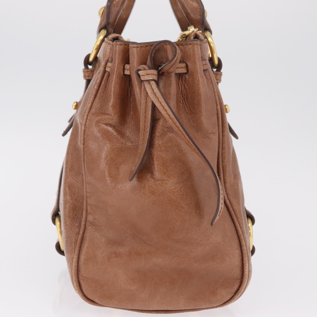 Miu Miu Vitellolux Hand Bag Leather Brown Gold Tone Auth 209220A