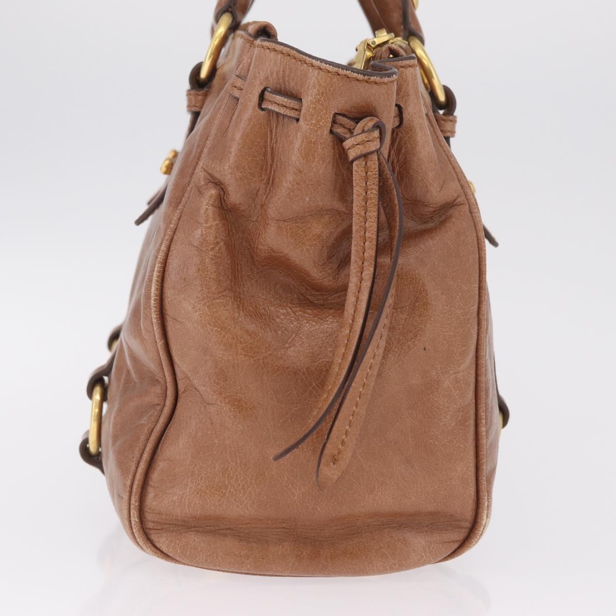 Miu Miu Vitellolux Hand Bag Leather Brown Gold Tone Auth 209220A