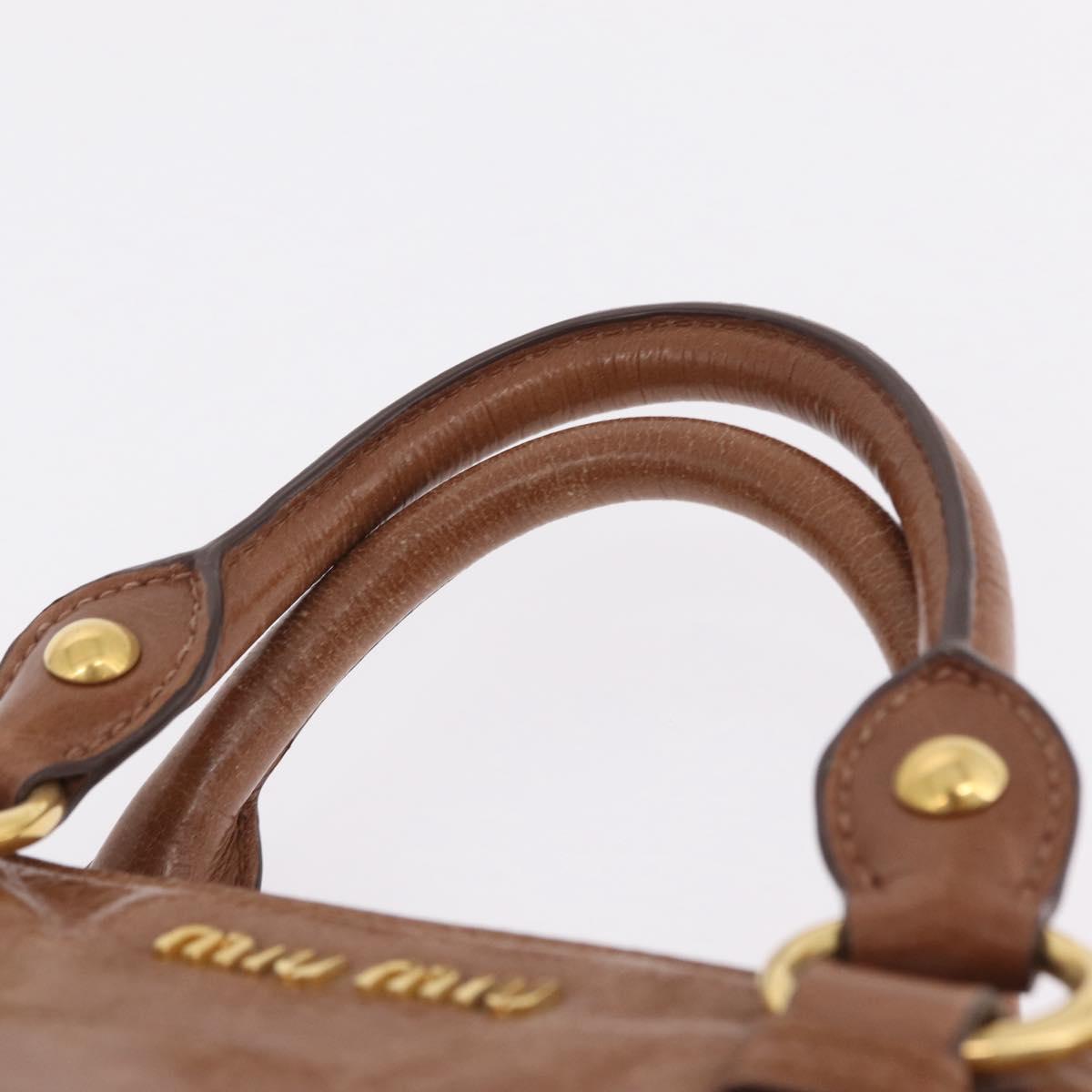 Miu Miu Vitellolux Hand Bag Leather Brown Gold Tone Auth 209220A