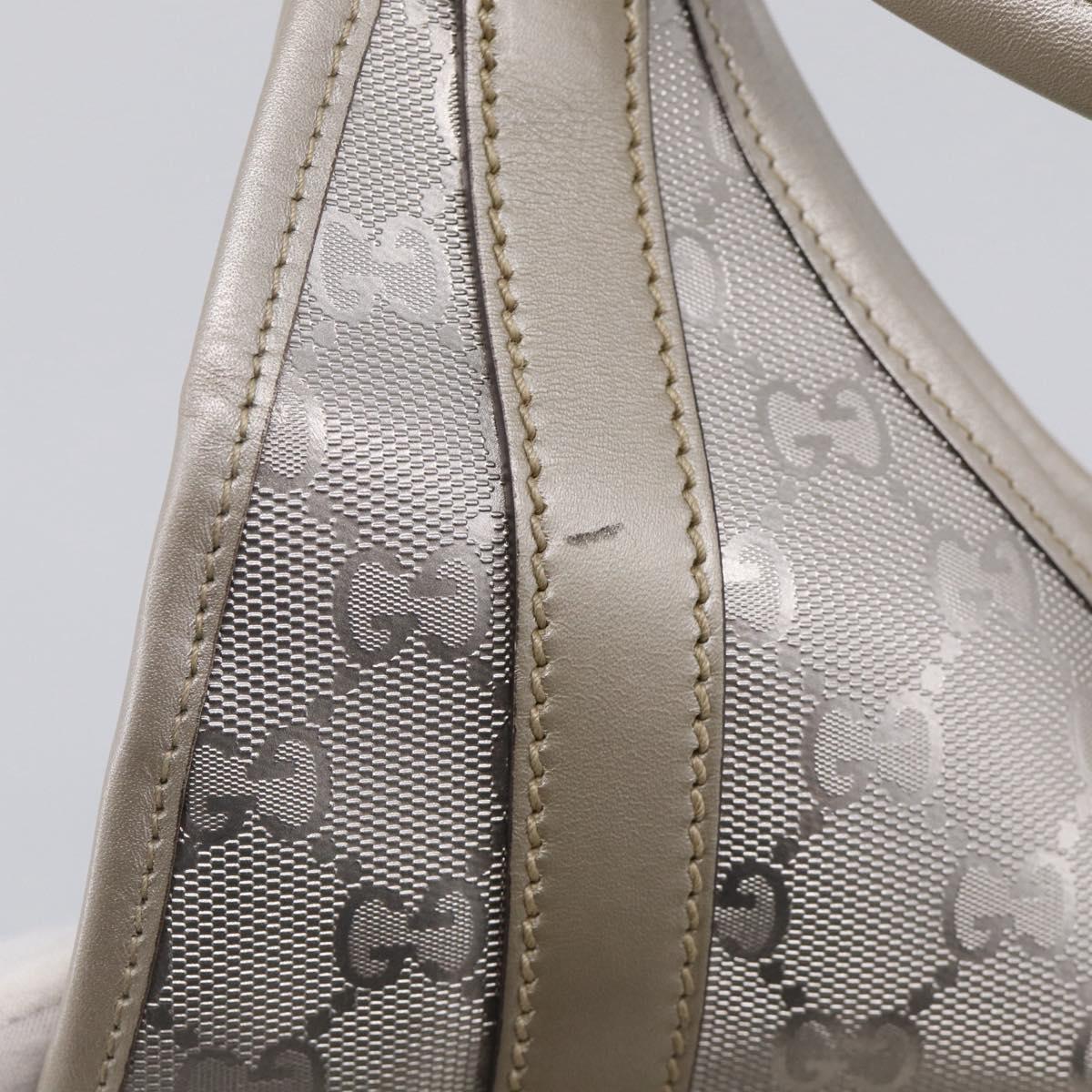 GUCCI GG Implementation Hand Bag Leather Silver 203494 Auth 209221V