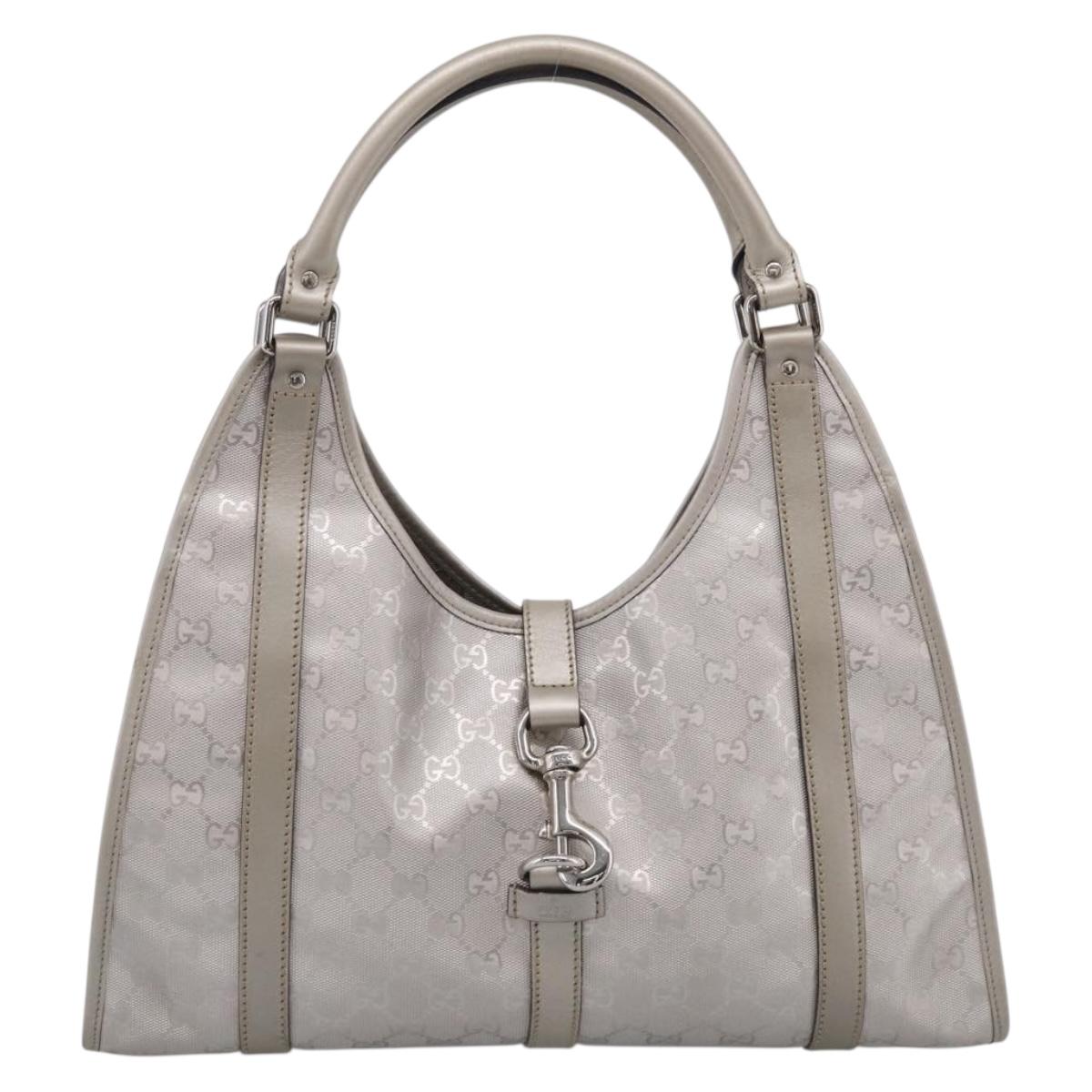 GUCCI GG Implementation Hand Bag Leather Silver 203494 Auth 209221V