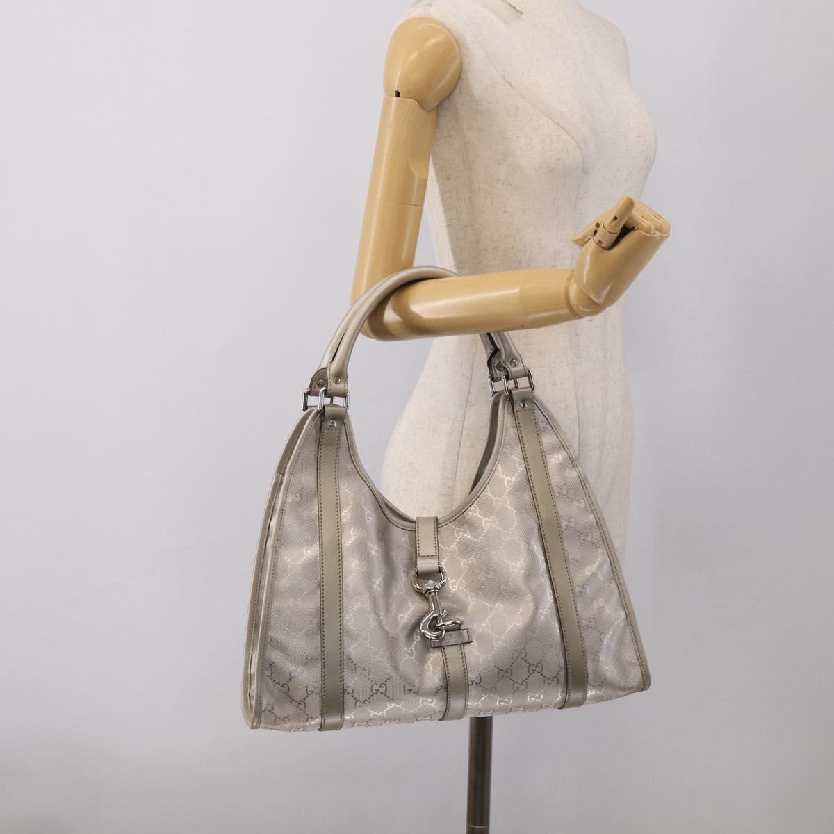 GUCCI GG Implementation Hand Bag Leather Silver 203494 Auth 209221V