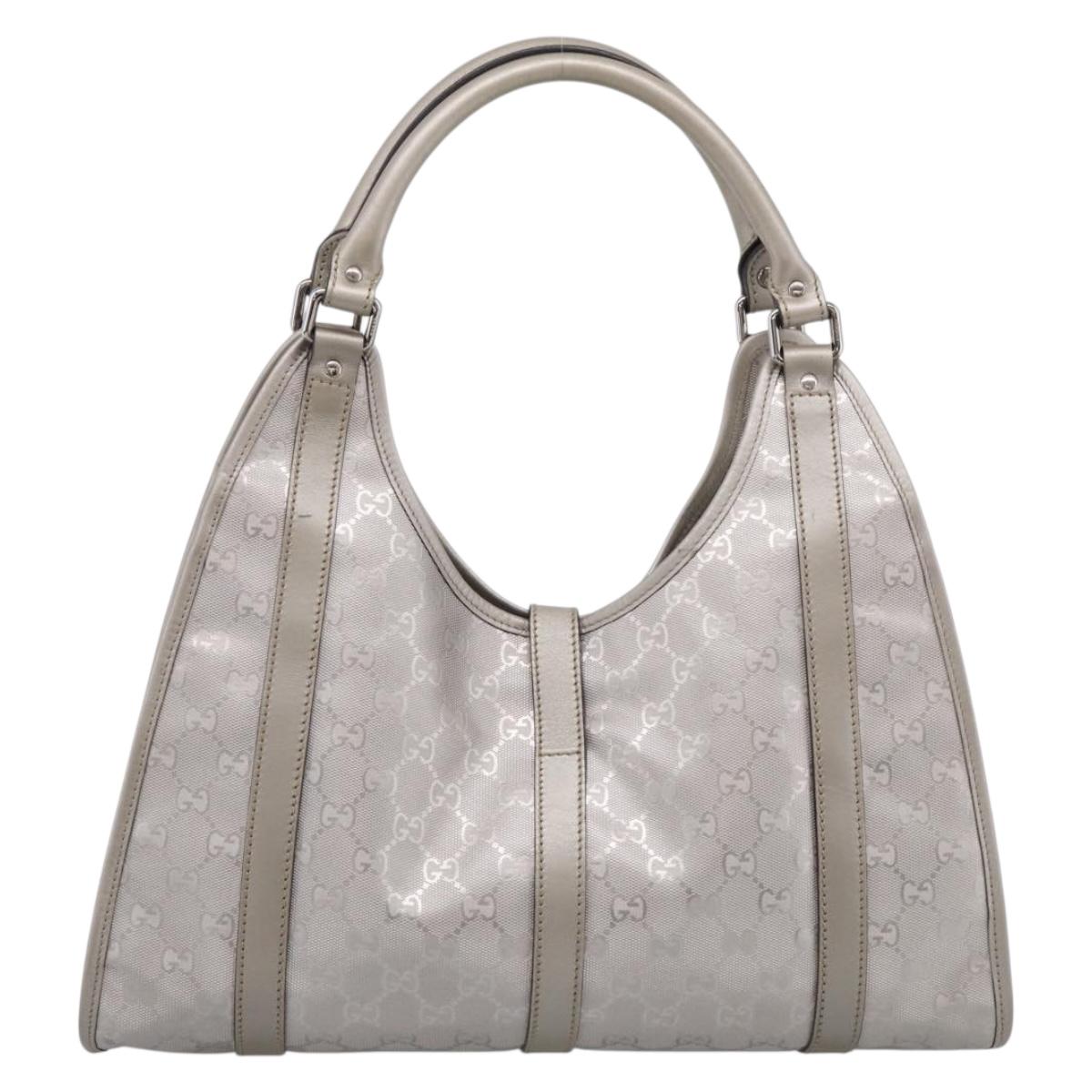 GUCCI GG Implementation Hand Bag Leather Silver 203494 Auth 209221V