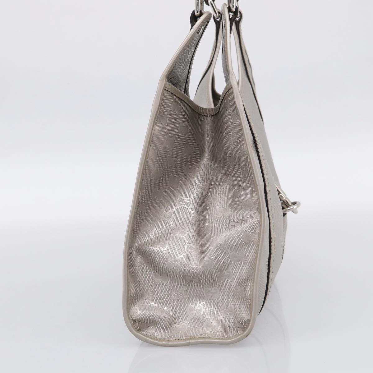 GUCCI GG Implementation Hand Bag Leather Silver 203494 Auth 209221V