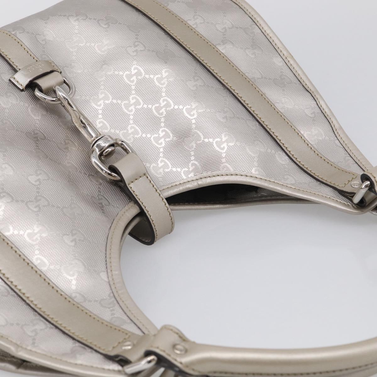 GUCCI GG Implementation Hand Bag Leather Silver 203494 Auth 209221V