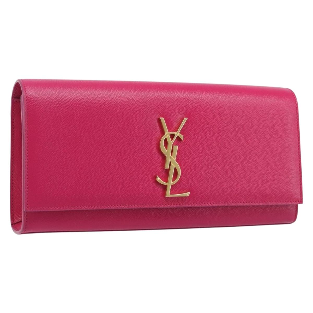 Saint Laurent Cassandra Clutch Bag Leather Pink Gold Tone 326079 Auth 209225V