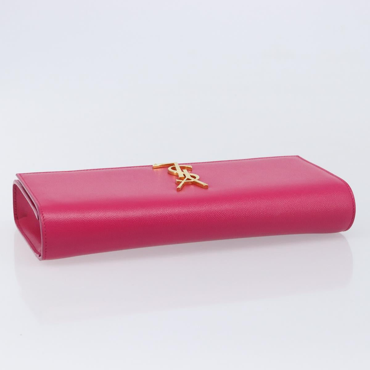Saint Laurent Cassandra Clutch Bag Leather Pink Gold Tone 326079 Auth 209225V