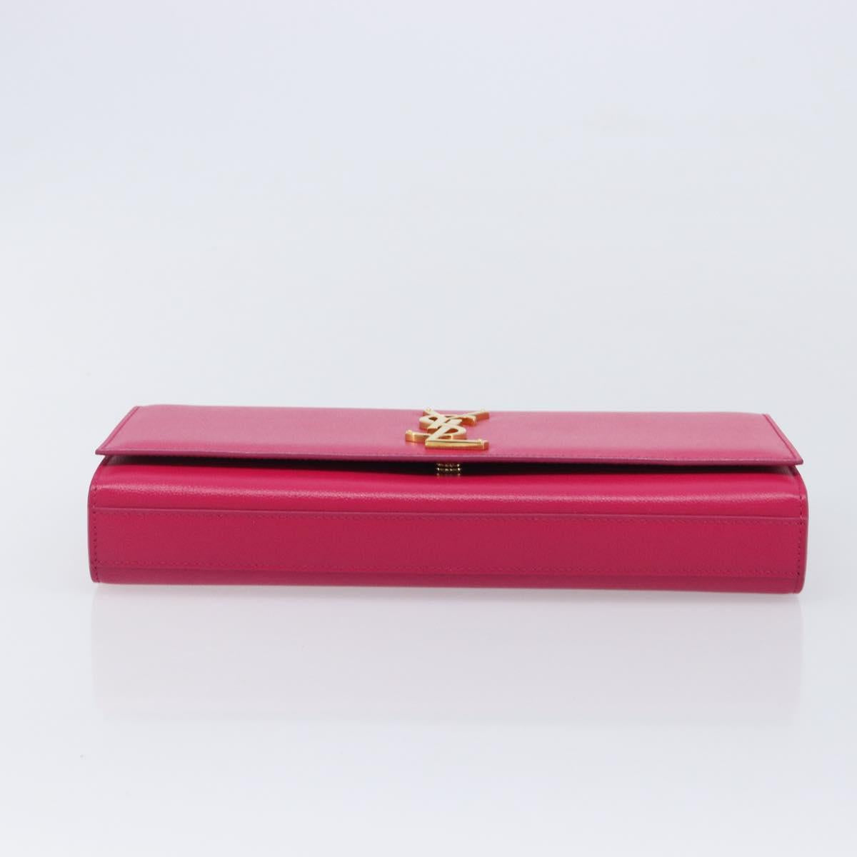 Saint Laurent Cassandra Clutch Bag Leather Pink Gold Tone 326079 Auth 209225V