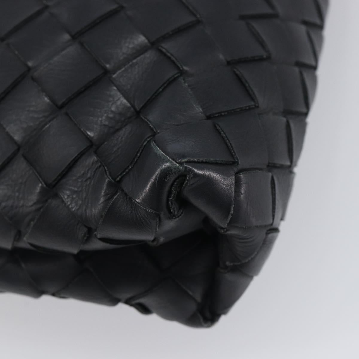 Bottega Veneta INTRECCIATO Clutch Bag Leather Black Silver Auth 209228