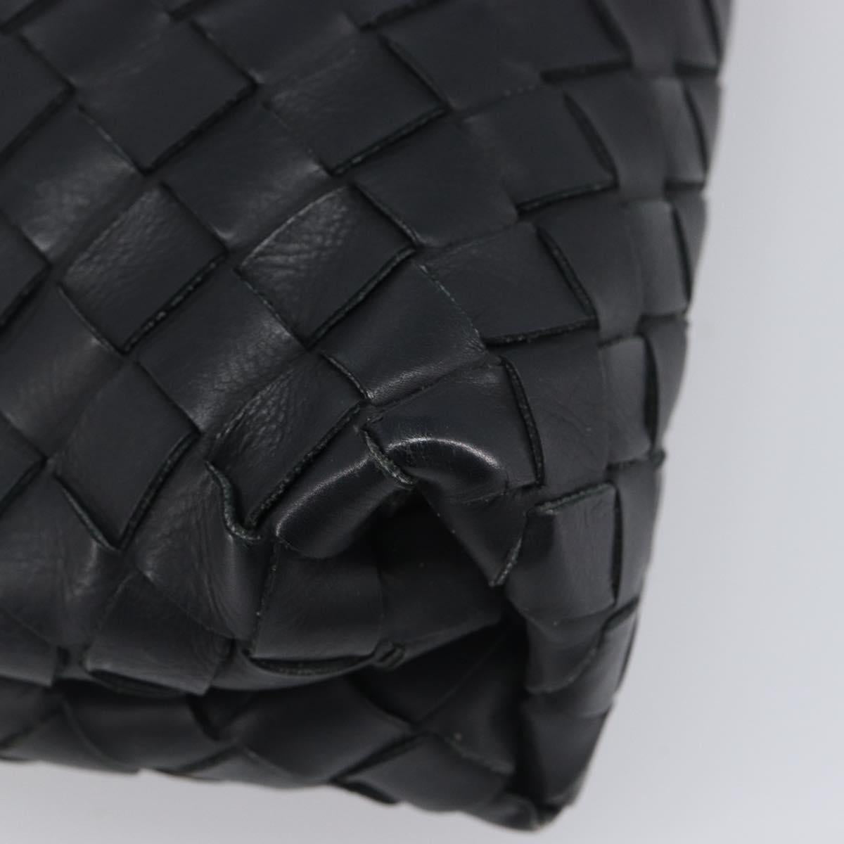 Bottega Veneta INTRECCIATO Clutch Bag Leather Black Silver Auth 209228