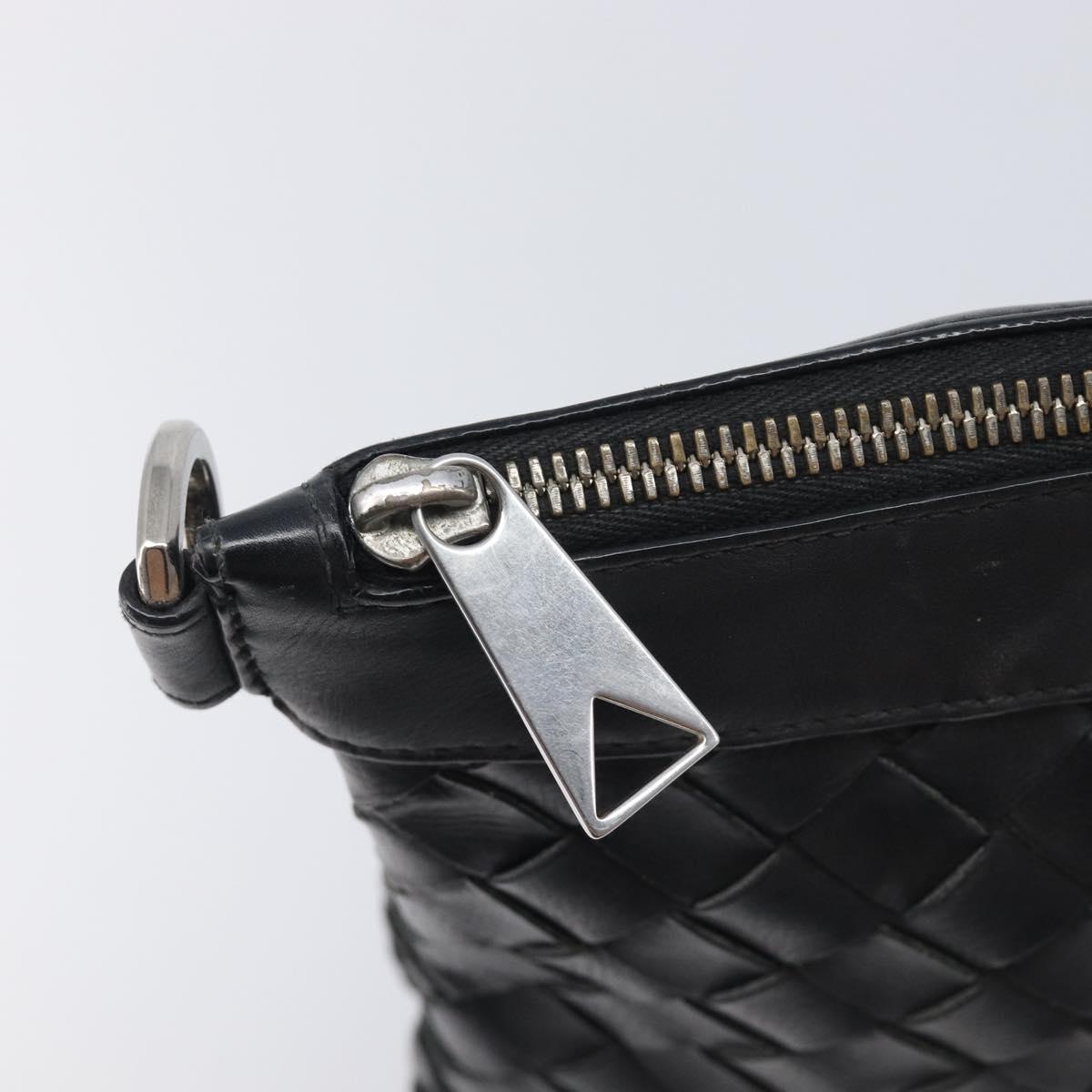 Bottega Veneta INTRECCIATO Clutch Bag Leather Black Silver Auth 209228